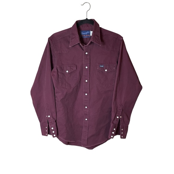 Wrangler Other - Wrangler Vintage X-Long Tails Long Sleeve Pearl Snaps‎ Burgundy 15 1/2-34